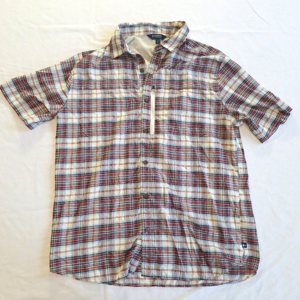 Wind River Plaid 100% Cotton Button Down Men’s Shirt Cream Red Black Size L